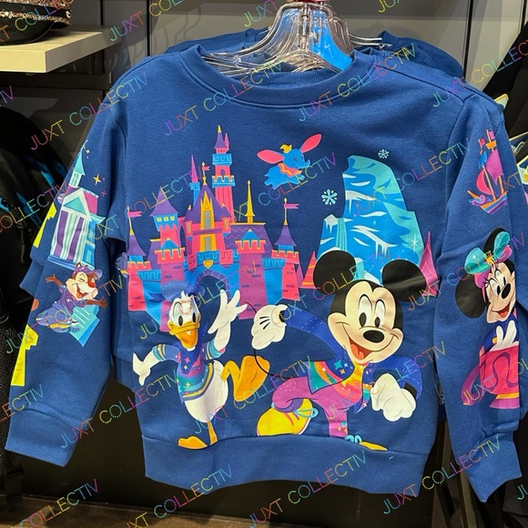 Disneyland 70th Anniversary Mickey And Friends Kids Pullover Crewneck Sweatshirt